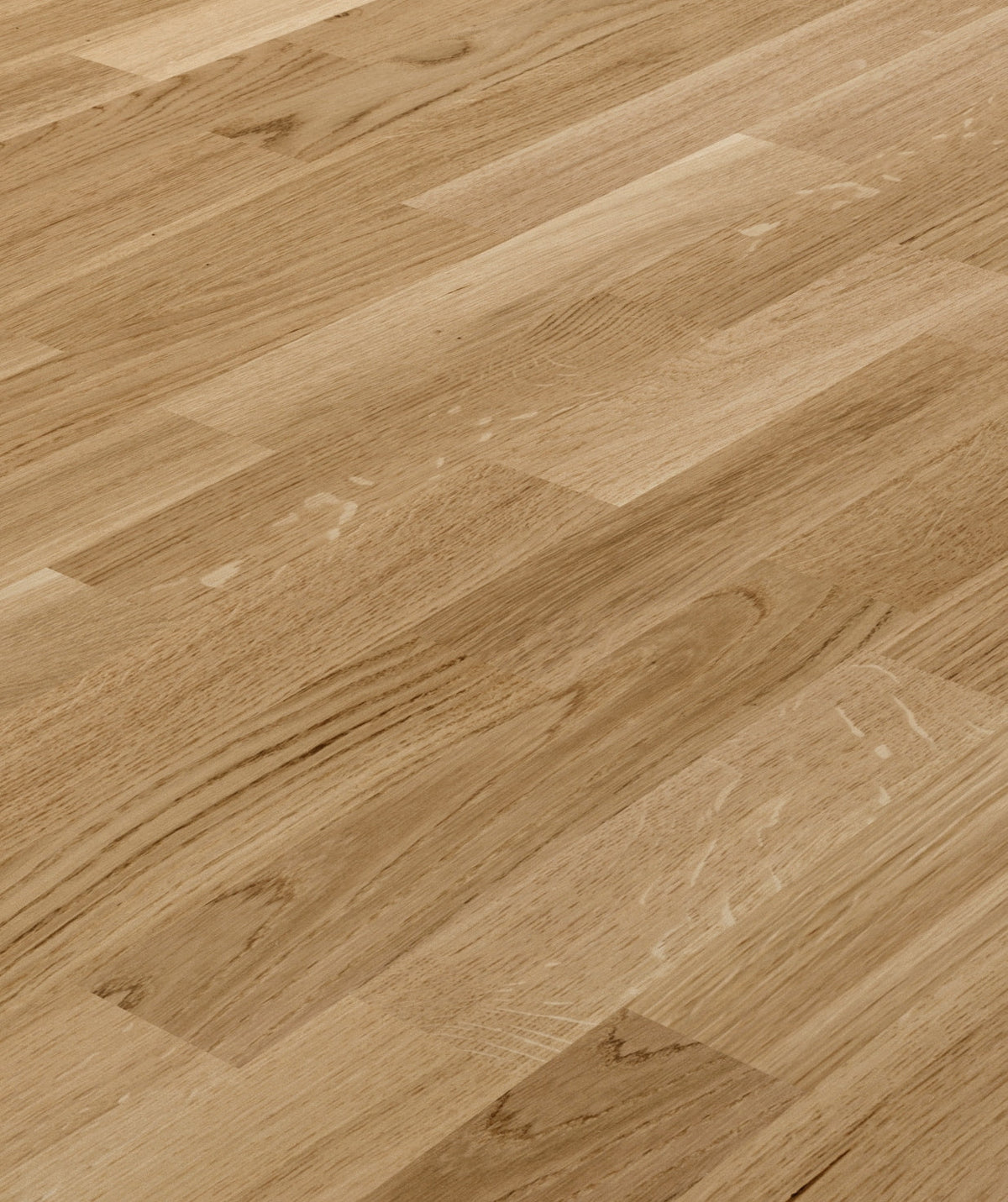 allen + roth European white oak Brushed is an Oak wood floor with brown, a wire brushed texture, and a low-gloss finish that highlights the wood’s natural variation hardwood flooring — primary plank view