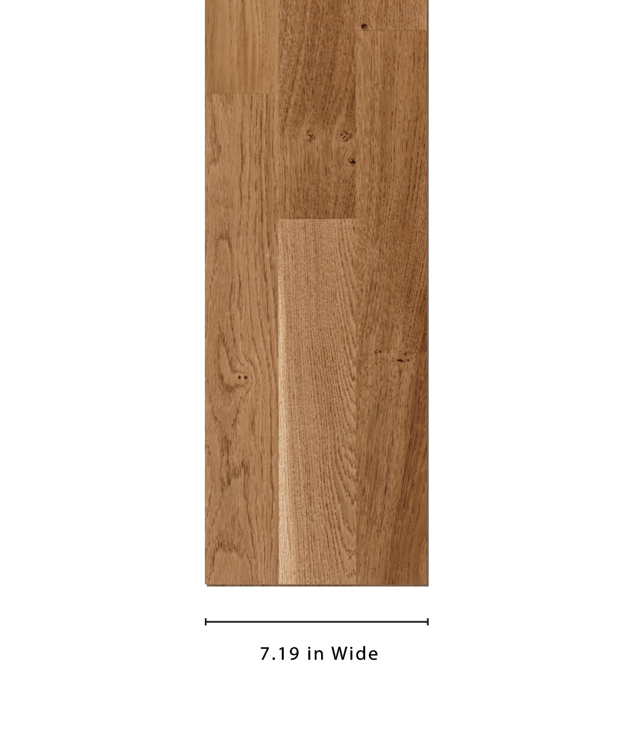 allen + roth European white oak Amber is an Oak wood floor with brown, a wire brushed texture, and a low-gloss finish that highlights the wood’s natural variation hardwood flooring — detail view