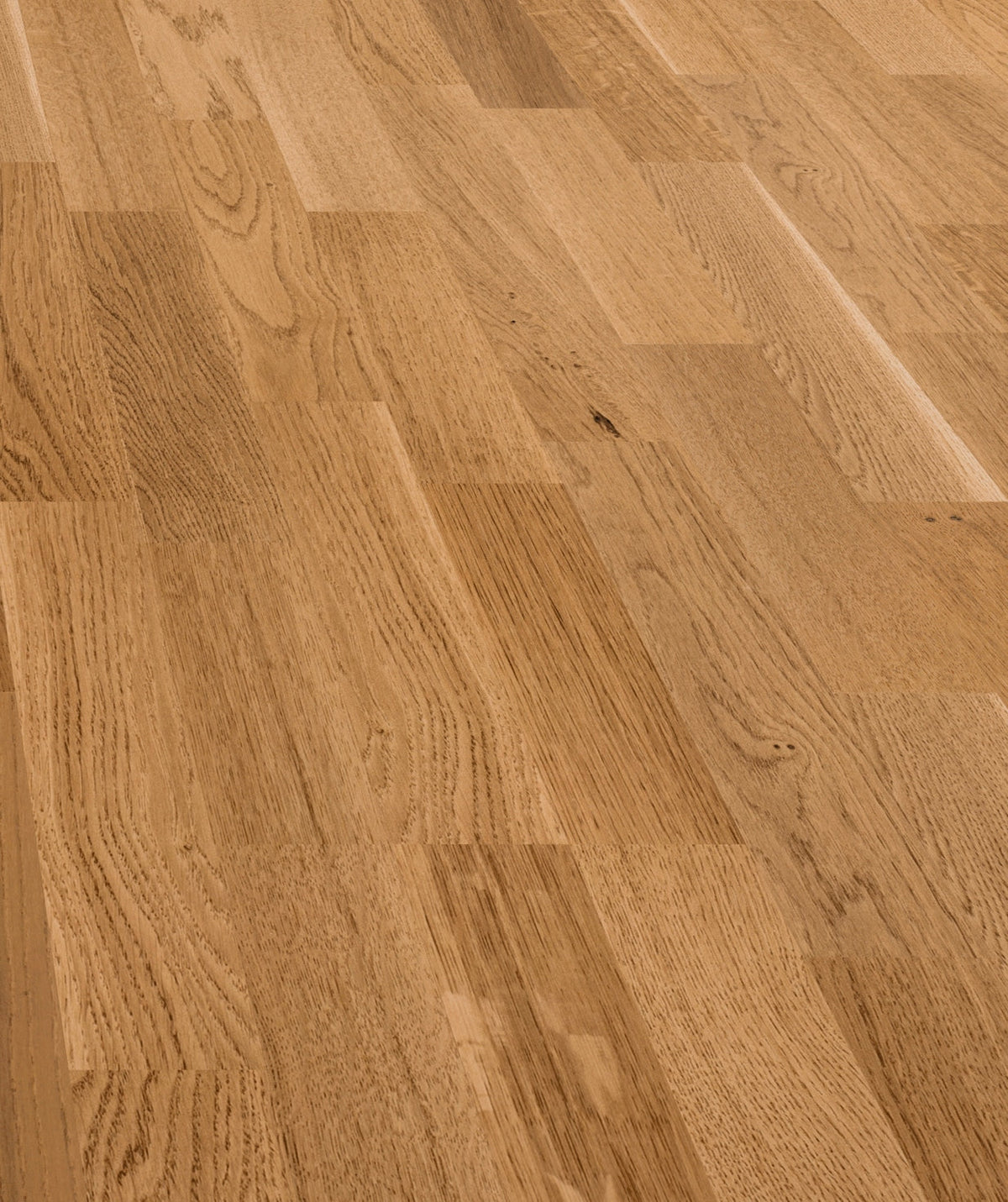 allen + roth European white oak Amber is an Oak wood floor with brown, a wire brushed texture, and a low-gloss finish that highlights the wood’s natural variation hardwood flooring — primary plank view