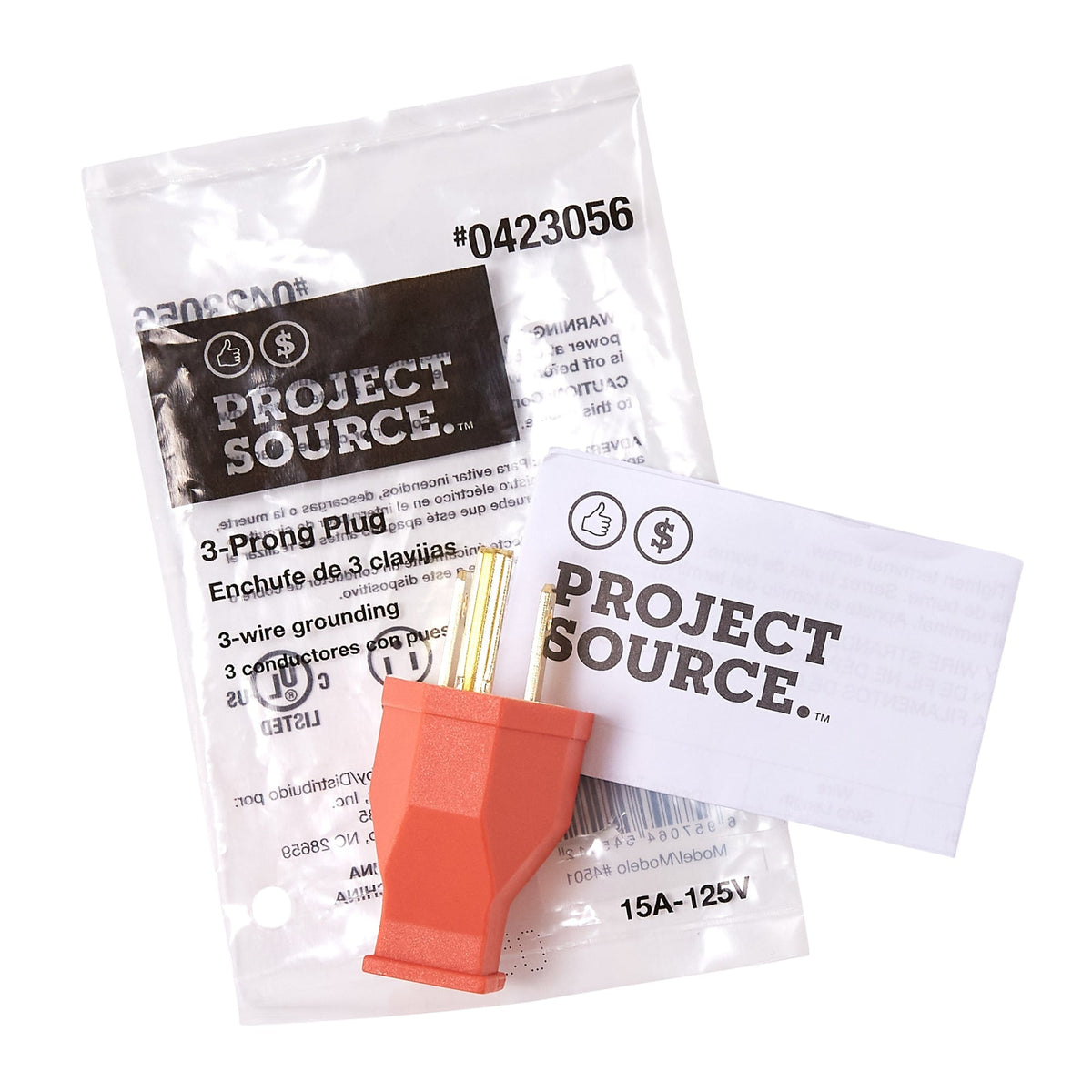 Project Source 15-Amp 125-Volt Orange 3-Wire Grounding Straight Plug (NEMA 5-15P)