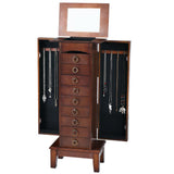 Costway Contemporary Walnut Jewelry Armoire with 9 Drawers and Partitioned Storage, Freestanding Floor Cabinet with Mirror
