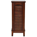 Costway Contemporary Walnut Jewelry Armoire with 9 Drawers and Partitioned Storage, Freestanding Floor Cabinet with Mirror