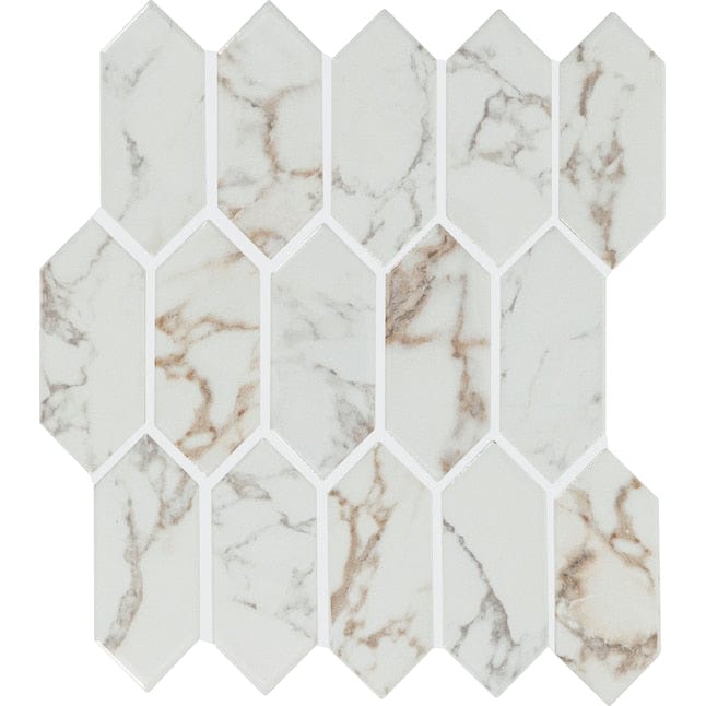 American Olean Vistarro Calacatta Grey 11-in x 12-in Glossy Ceramic Honeycomb Marble Look Wall Tile (0.73-sq. ft/ Piece)