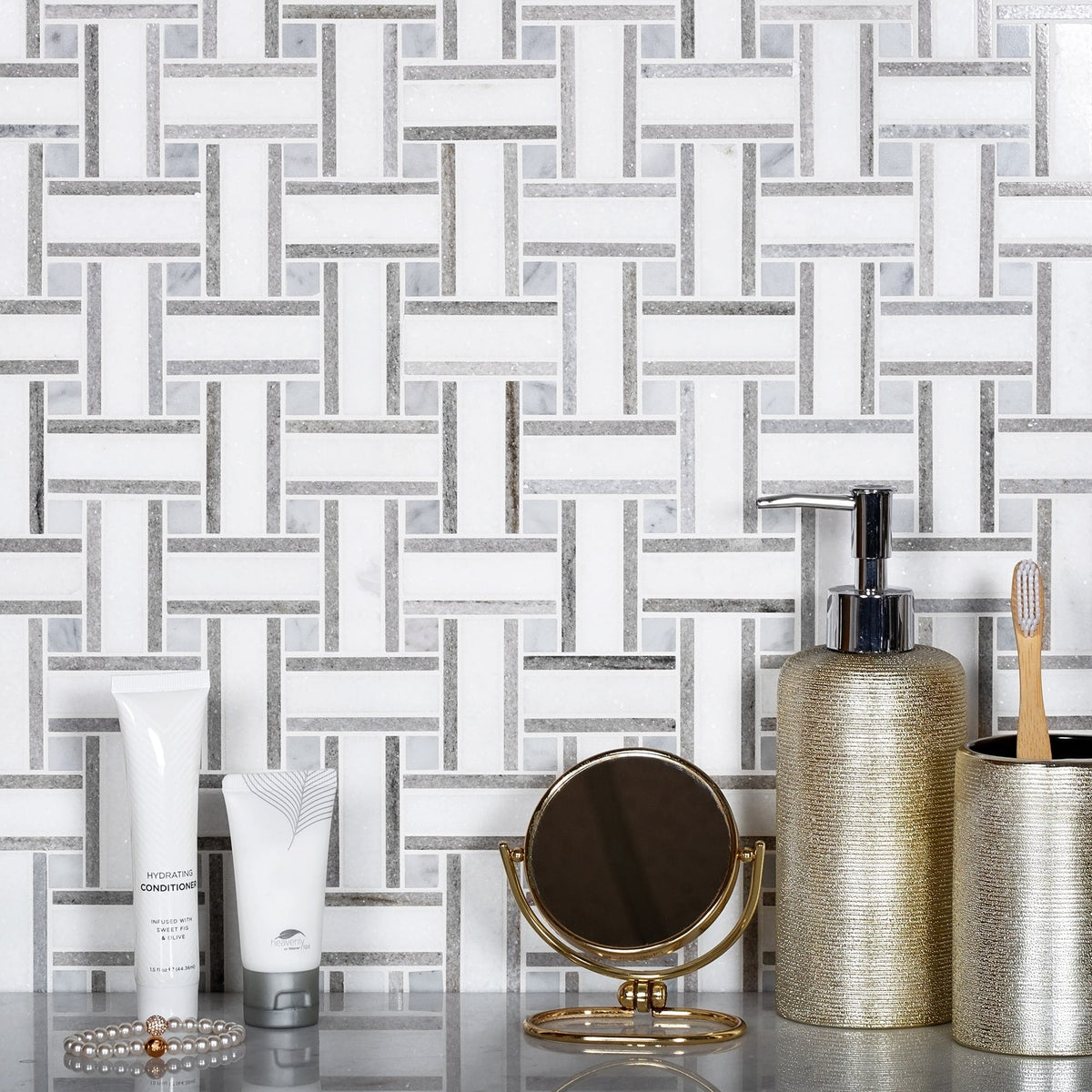 Apollo Tile Gray 10-in x 10-in Polished Natural Stone Marble Basketweave Wall Tile (4.13-sq. ft/ Carton)