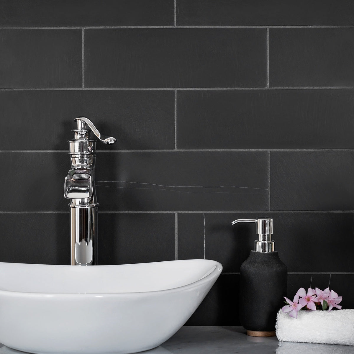 Apollo Tile Black 4-in x 12-in Honed Natural Stone Marble Brick Floor and Wall Tile (5-sq. ft/ Carton)