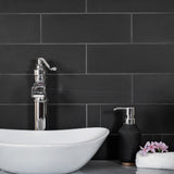 Apollo Tile Black 4-in x 12-in Honed Natural Stone Marble Brick Floor and Wall Tile (5-sq. ft/ Carton)