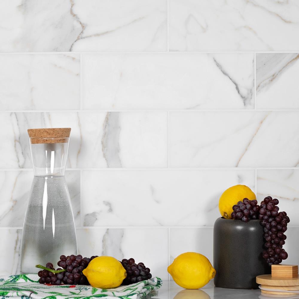 Apollo Tile (Sample) White 4-in x 4-in Natural Glass/Metal/Stone Marble Look Floor and Wall Tile