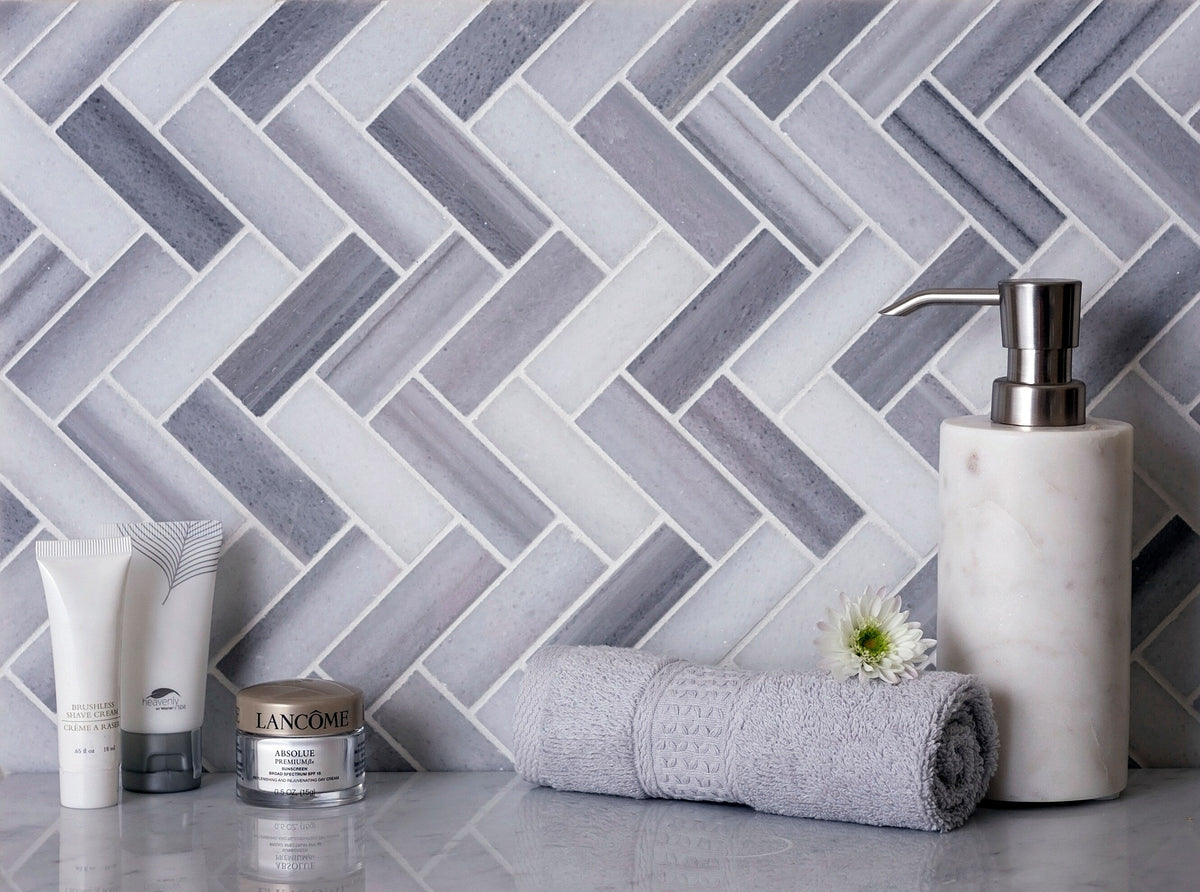 Apollo Tile Grey 10-in x 12-in Polished Natural Stone Marble Herringbone Floor and Wall Tile (5.29-sq. ft/ Carton)