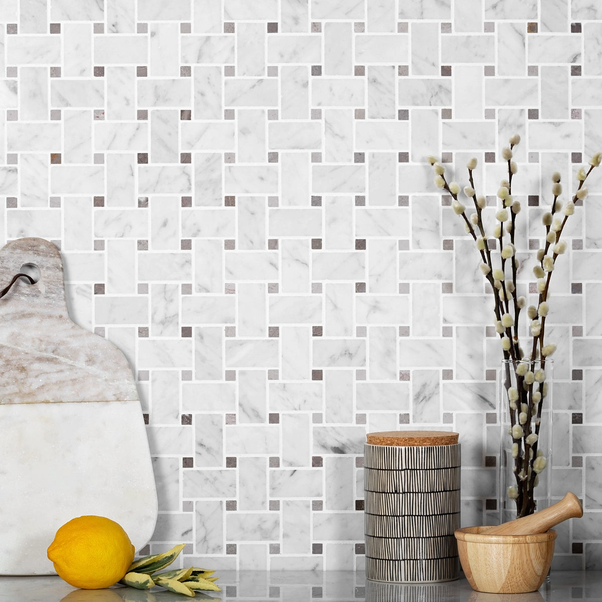 Apollo Tile (Sample) White, Beige 4-in x 4-in Polished Marble Floor and Wall Tile