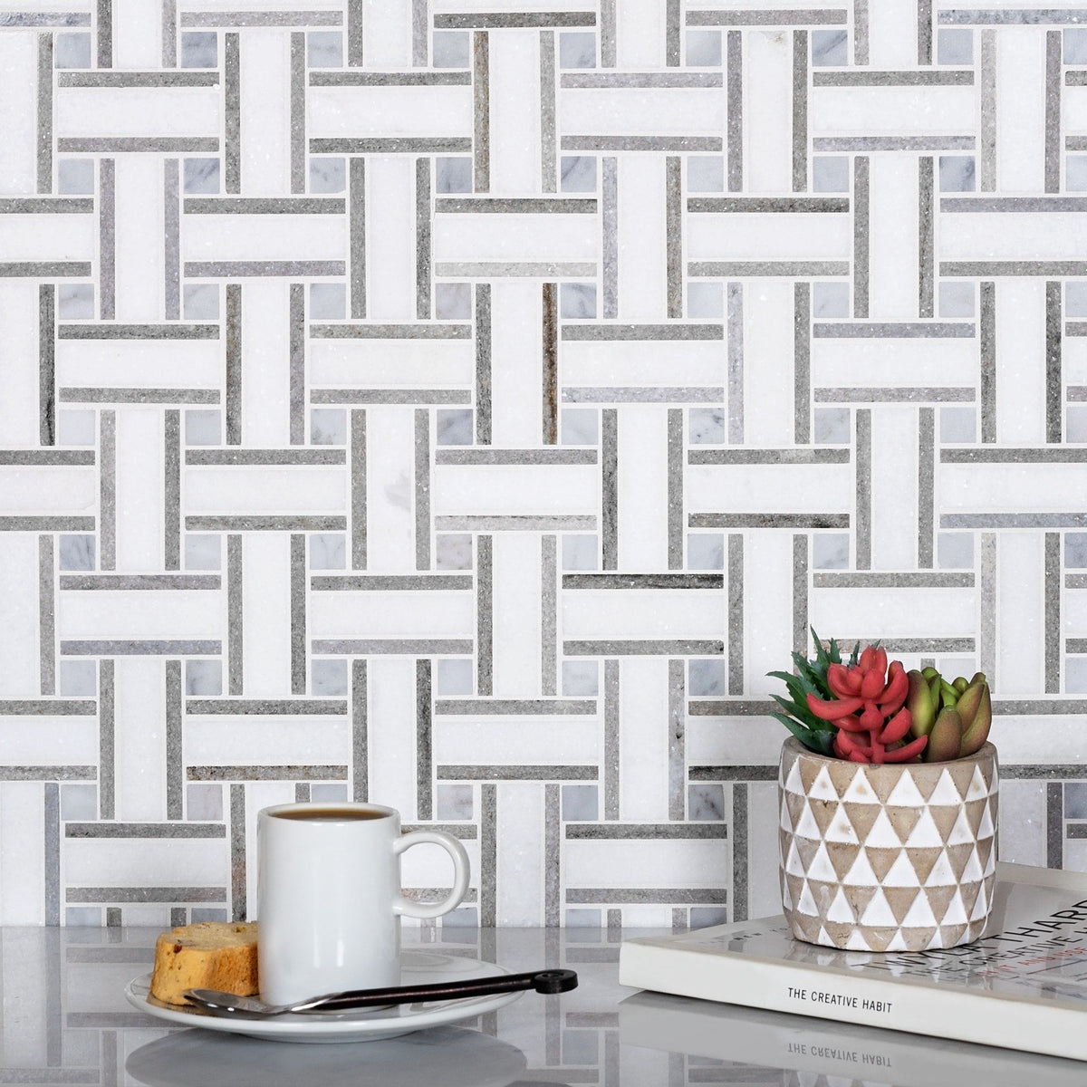 Apollo Tile Gray 10-in x 10-in Polished Natural Stone Marble Basketweave Wall Tile (4.13-sq. ft/ Carton)