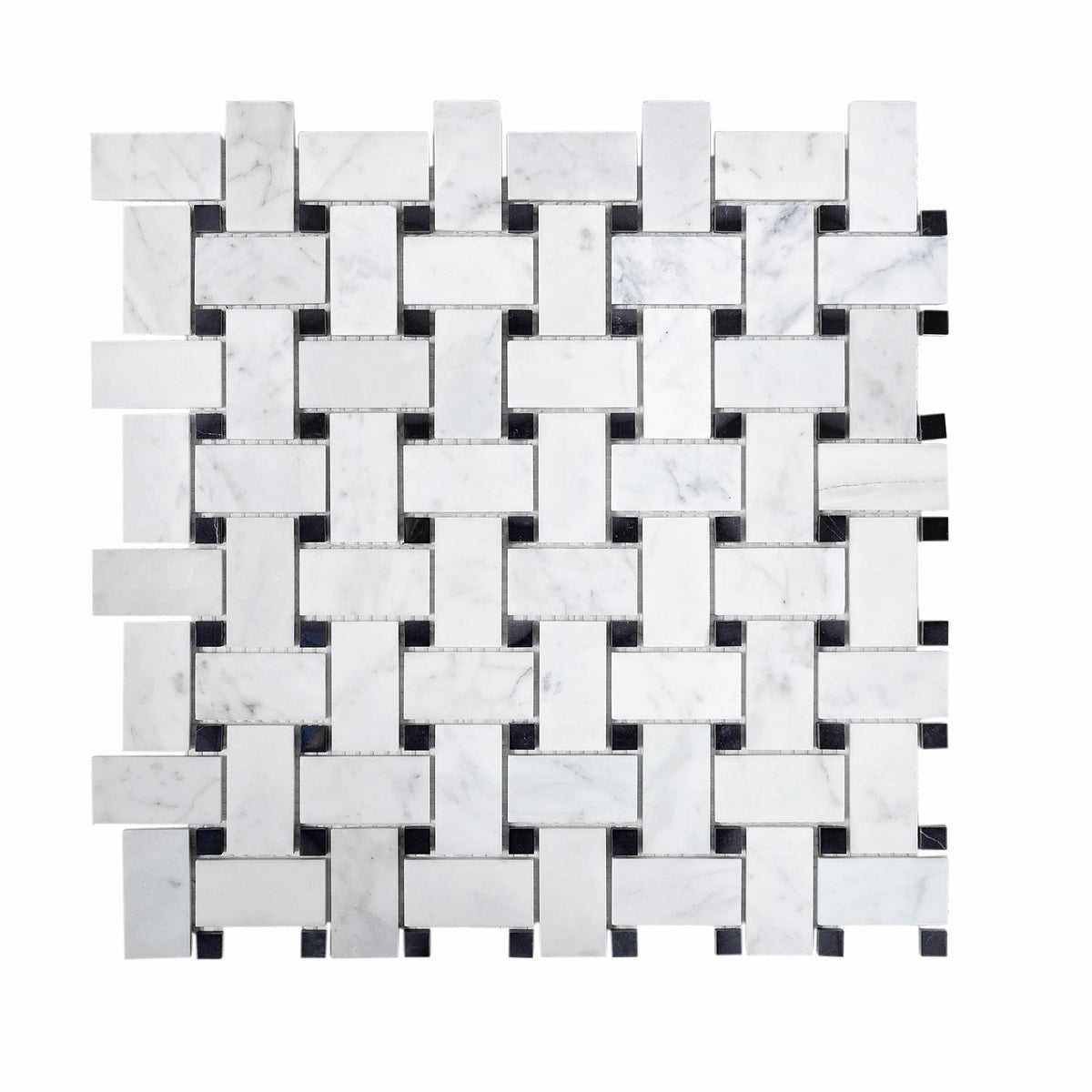 Apollo Tile White, Black 12-in x 12-in Polished Natural Stone Marble Basketweave Wall Tile (5-sq. ft/ Carton)