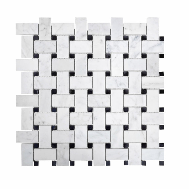 Apollo Tile White, Black 12-in x 12-in Polished Natural Stone Marble Basketweave Wall Tile (5-sq. ft/ Carton)