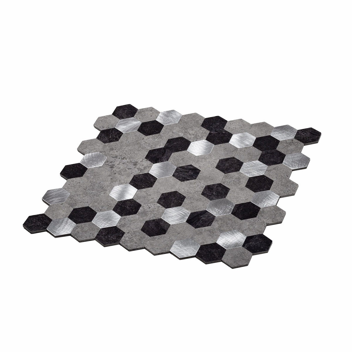 Apollo Tile (Sample) Silver 4-in x 4-in Brushed Metal Honeycomb Peel and Stick Wall Tile