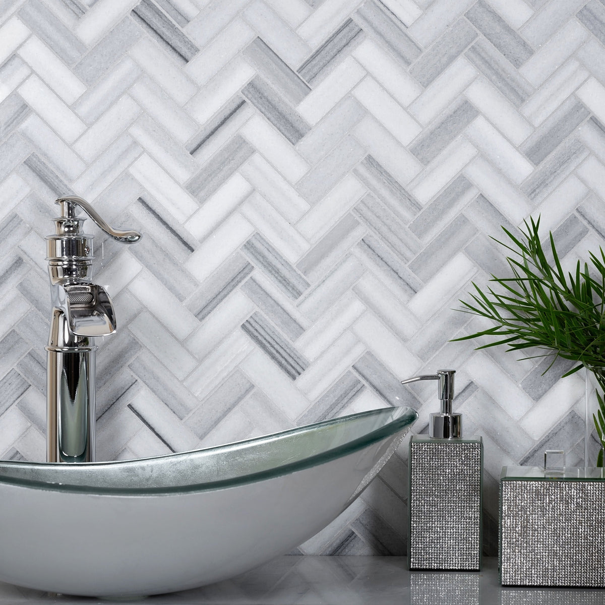 Apollo Tile Grey 10-in x 12-in Polished Natural Stone Marble Herringbone Floor and Wall Tile (5.29-sq. ft/ Carton)