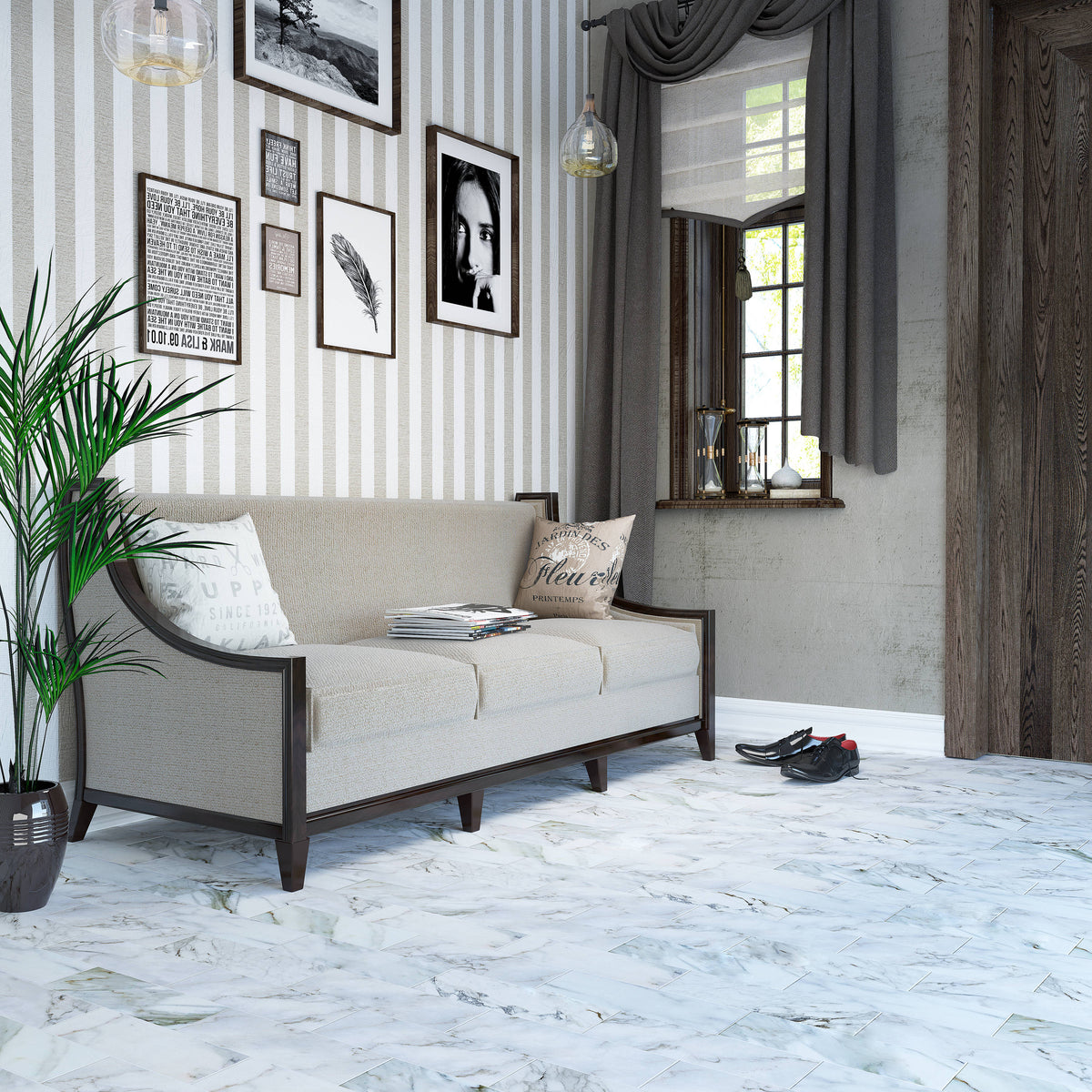 Apollo Tile (Sample) White, Grey 4-in x 12-in Honed Marble Floor and Wall Tile