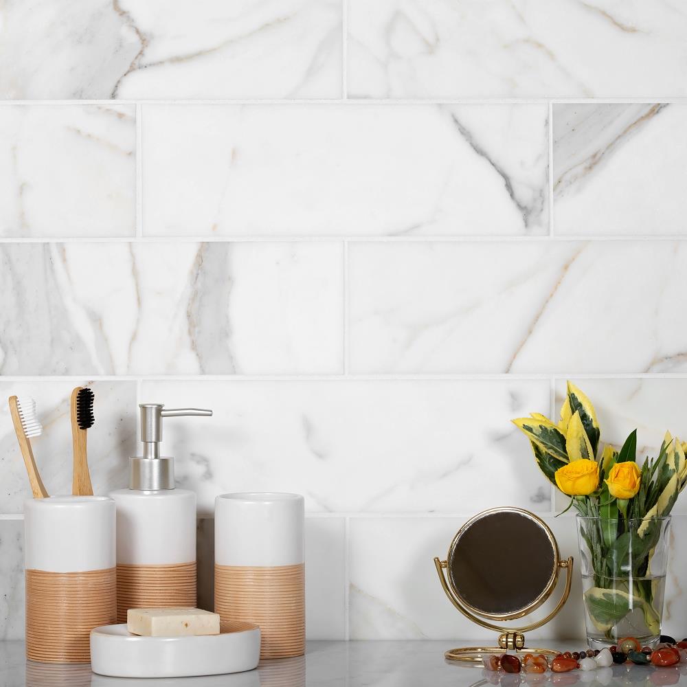 Apollo Tile (Sample) White 4-in x 4-in Natural Glass/Metal/Stone Marble Look Floor and Wall Tile