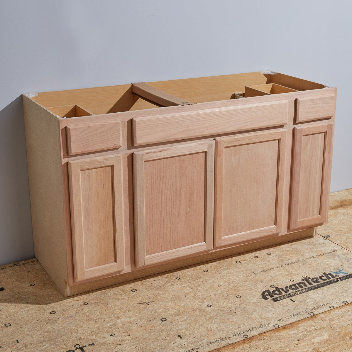Project Source Oak Brook 60-in W x 35-in H x 23.75-in D Natural Unfinished Sink Base Cabinet, 2-Drawers, 2-Doors