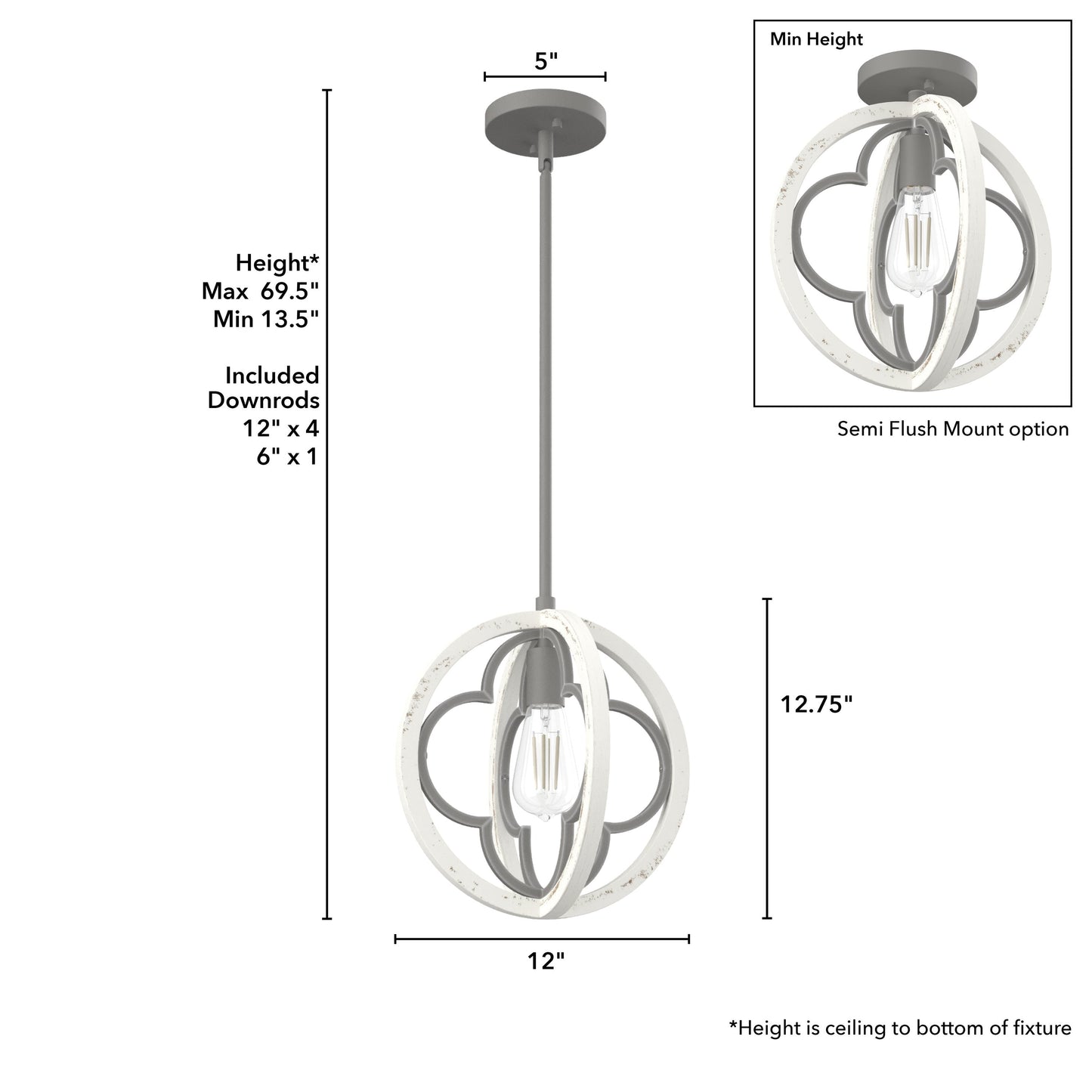 Hunter Gablecrest 4-Light Concrete with Rustic White Rustic Geometric LED Mini Hanging Pendant Light