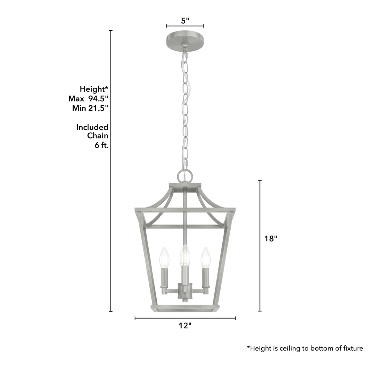 Hunter Laurel Ridge 4-Light Brushed Nickel Traditional Lantern LED Medium Hanging Pendant Light
