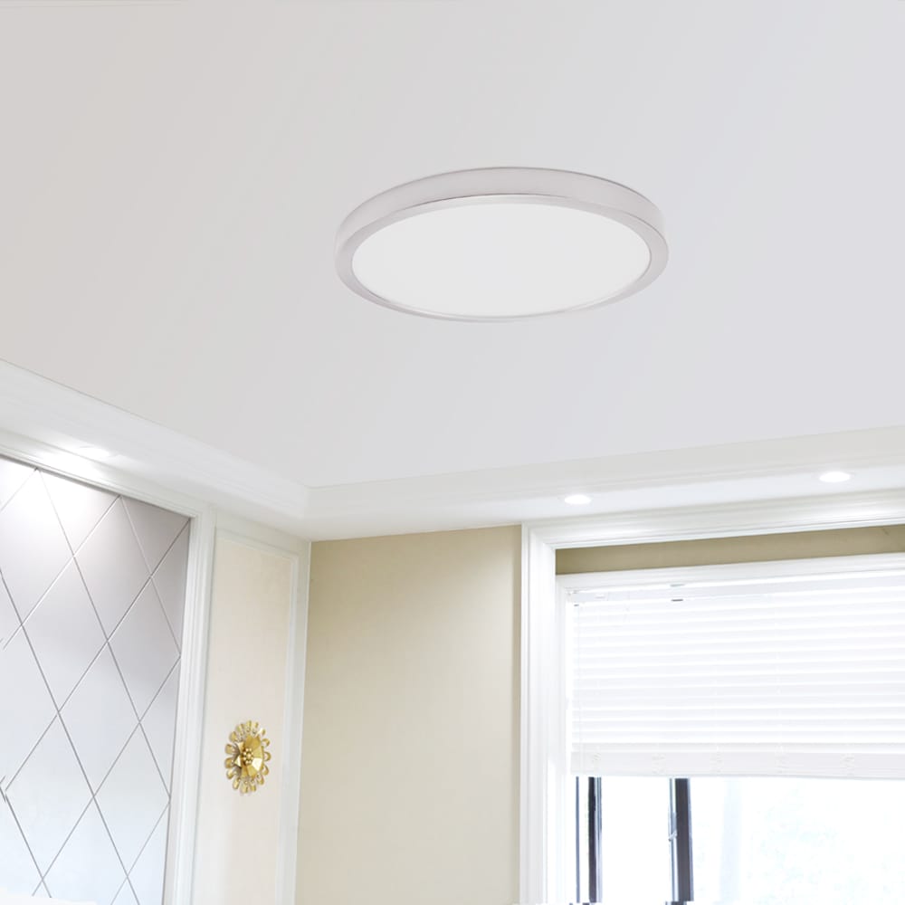 Project Source Adjustable Color Temperature 13-in Brushed Nickel LED Flush Mount Light