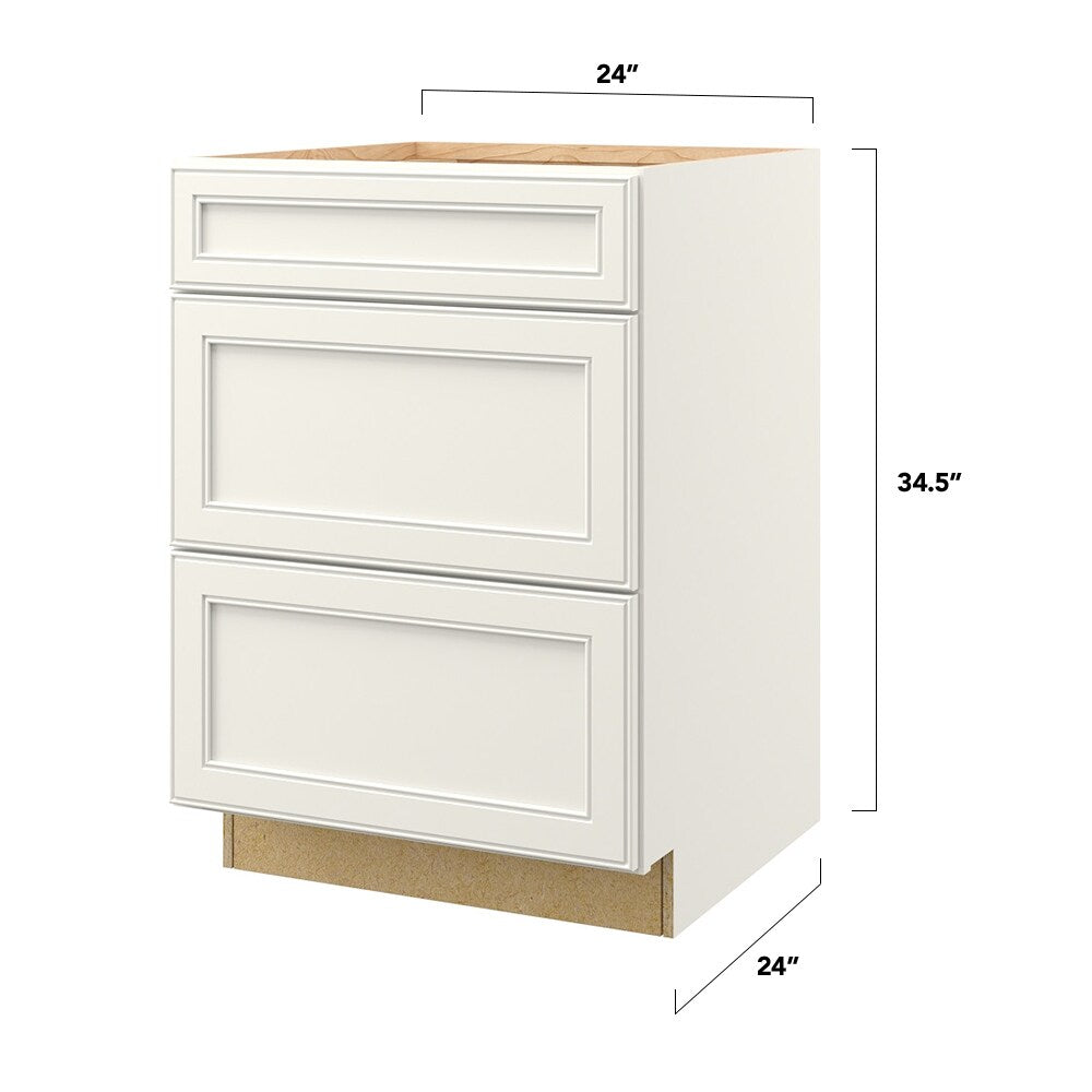 allen + roth McKeller 24-in W x 34.5-in H x 24-in D Linen 3-Drawer Base Fully Assembled Cabinet (Flat Panel Style)