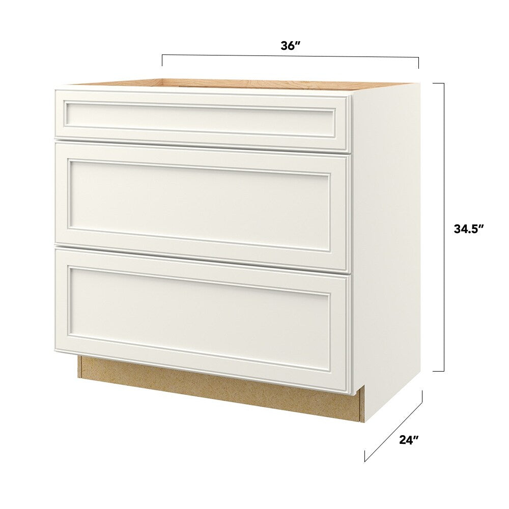 allen + roth McKeller 36-in W x 34.5-in H x 24-in D Linen 3-Drawer Base Fully Assembled Cabinet (Flat Panel Style)