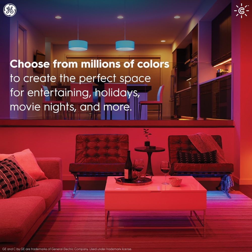 GE C by GE (Cync) 60W Equivalent A19 Full Color Dimmable Smart LED Light Bulb, Direct Connect, 3-Pack