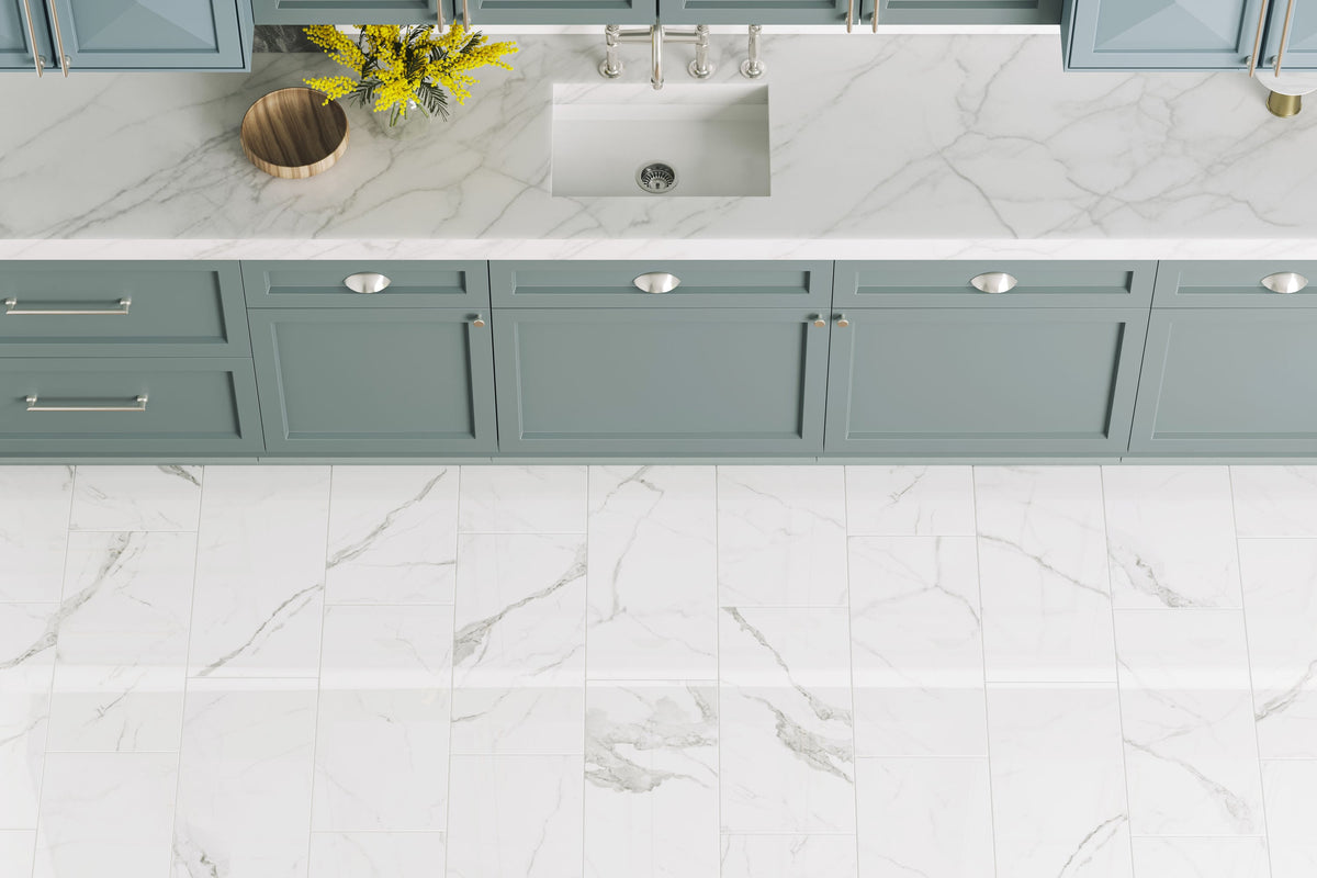 Satori Statuario 12-in x 24-in Polished Porcelain Marble Look Floor and Wall Tile (1.93-sq. ft/ Piece)