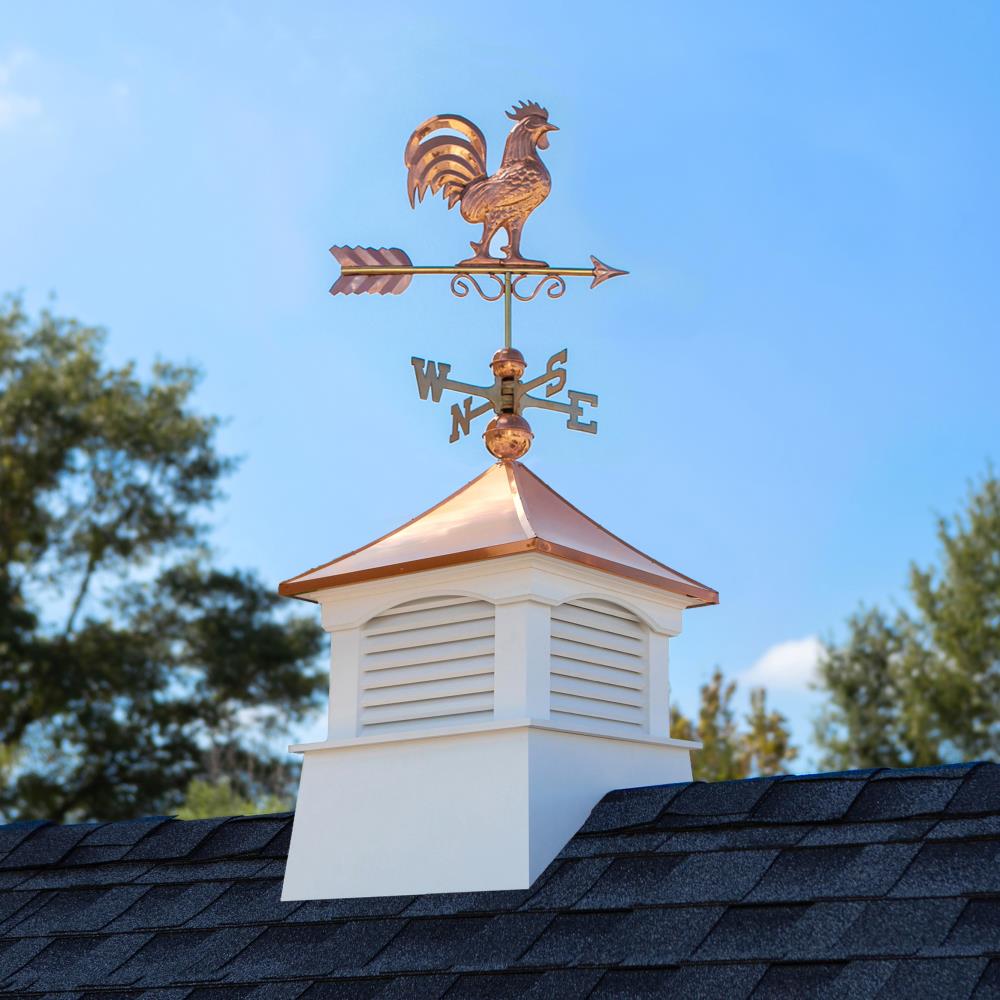 Good Directions Coventry Cupola with Copper Rooster Weathervane, 18-in x 22-in White Vinyl Cupola with 24-Gauge Copper Roof