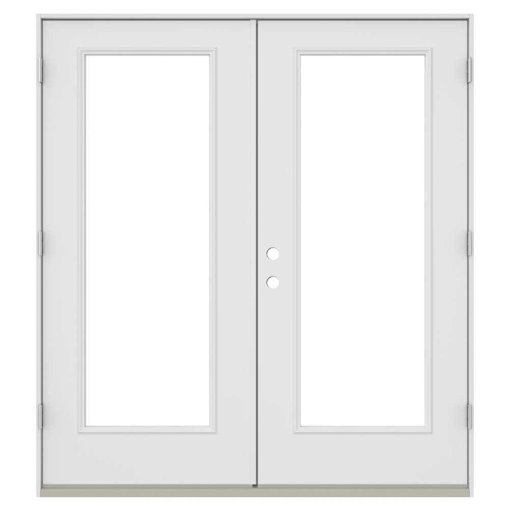JELD‑WEN 60-in x 80-in 4-9/16-in Low‑E Primed Steel French Left-Hand Inswing Double Patio Door with Brickmould