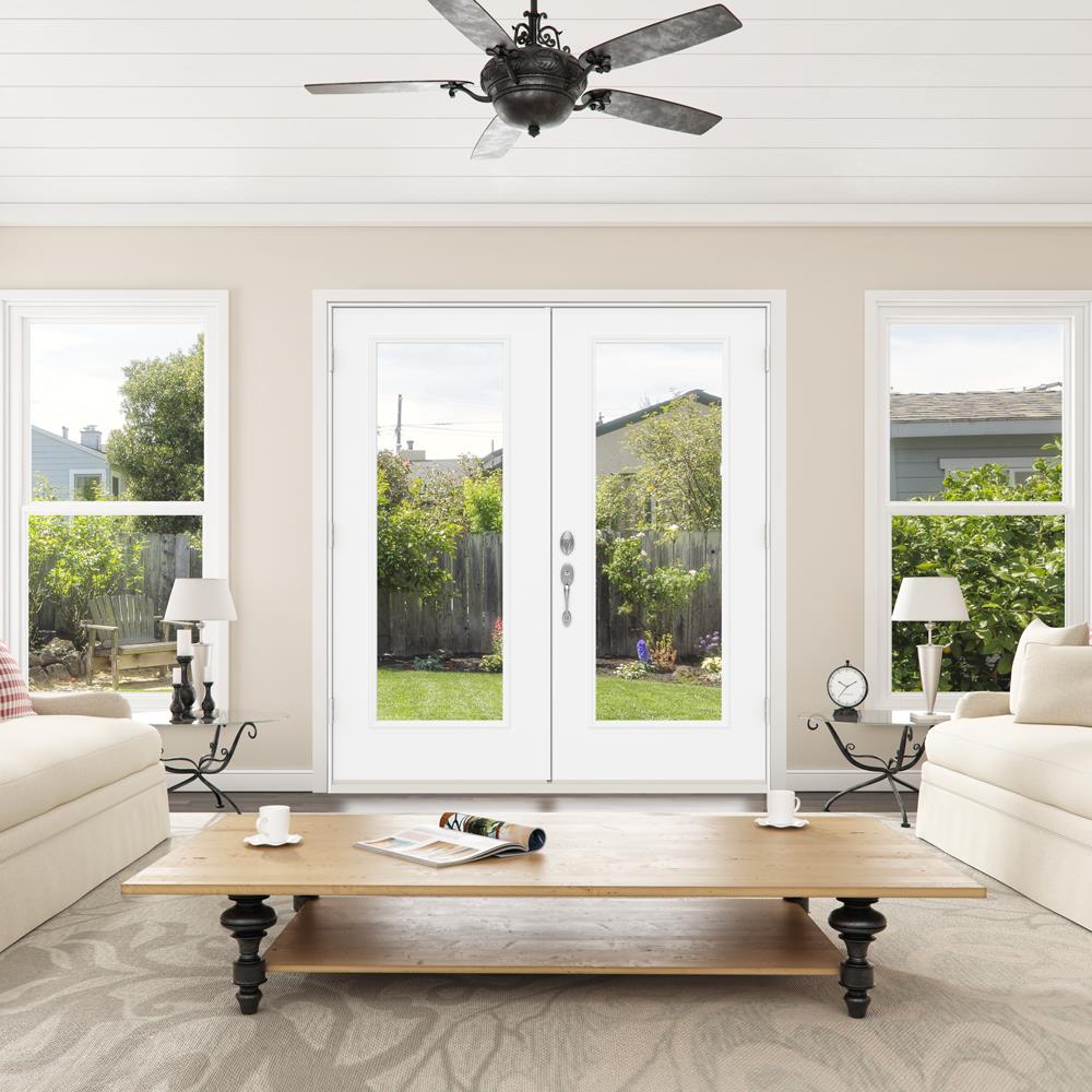 JELD‑WEN 60-in x 80-in 4-9/16-in Low‑E Primed Steel French Left-Hand Inswing Double Patio Door with Brickmould