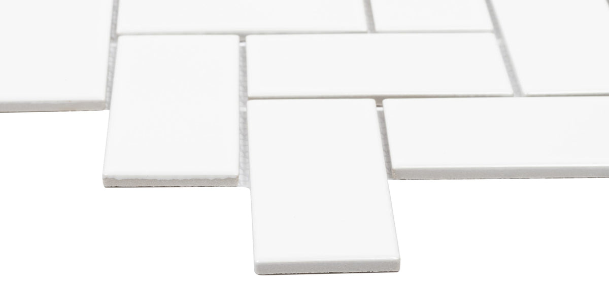 Satori Hudson 11-in x 11-in Glossy Porcelain Herringbone Subway Wall Tile, White (1-sq ft Piece)