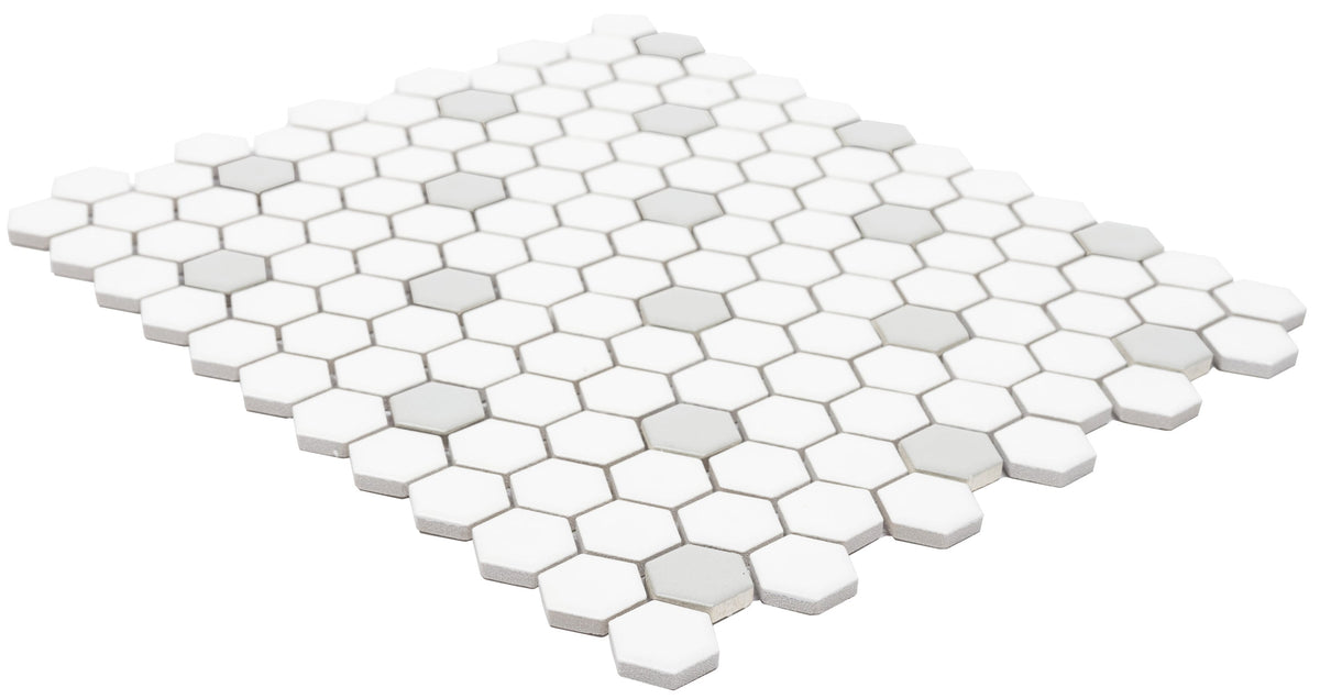 Satori Hudson Brilliant White and Gray 10-in x 12-in Matte Porcelain Hexagon Mosaic Floor and Wall Tile (0.82-sq. ft/ Piece)