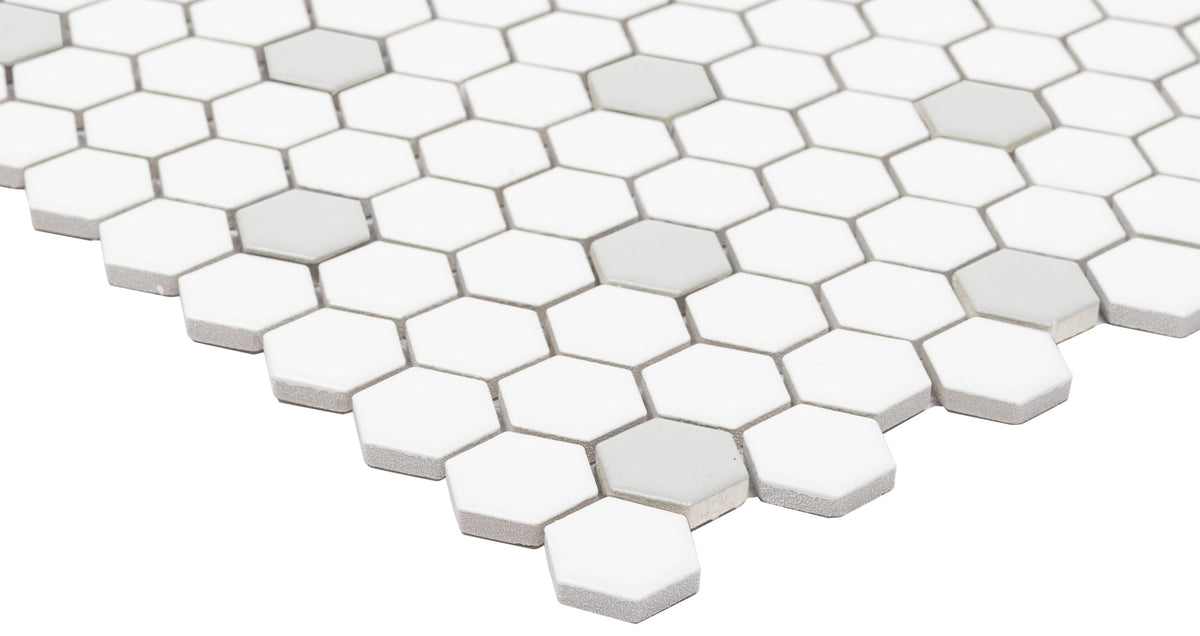Satori Hudson Brilliant White and Gray 10-in x 12-in Matte Porcelain Hexagon Mosaic Floor and Wall Tile (0.82-sq. ft/ Piece)