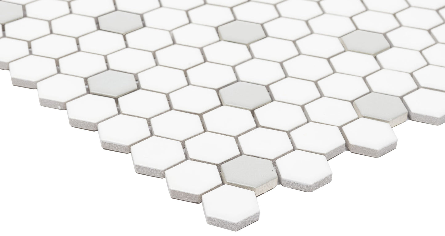 Satori Hudson Brilliant White and Gray 10-in x 12-in Matte Porcelain Hexagon Mosaic Floor and Wall Tile (0.82-sq. ft/ Piece)
