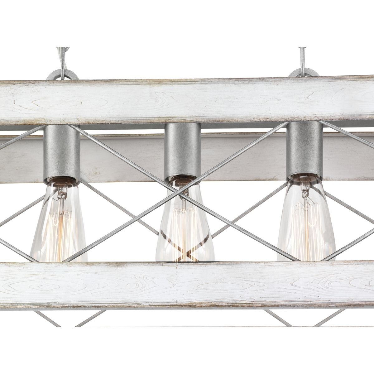 Progress Lighting Bradberry 5-Light Antique White and Galvanized Farmhouse Linear Large Hanging Kitchen Island Light