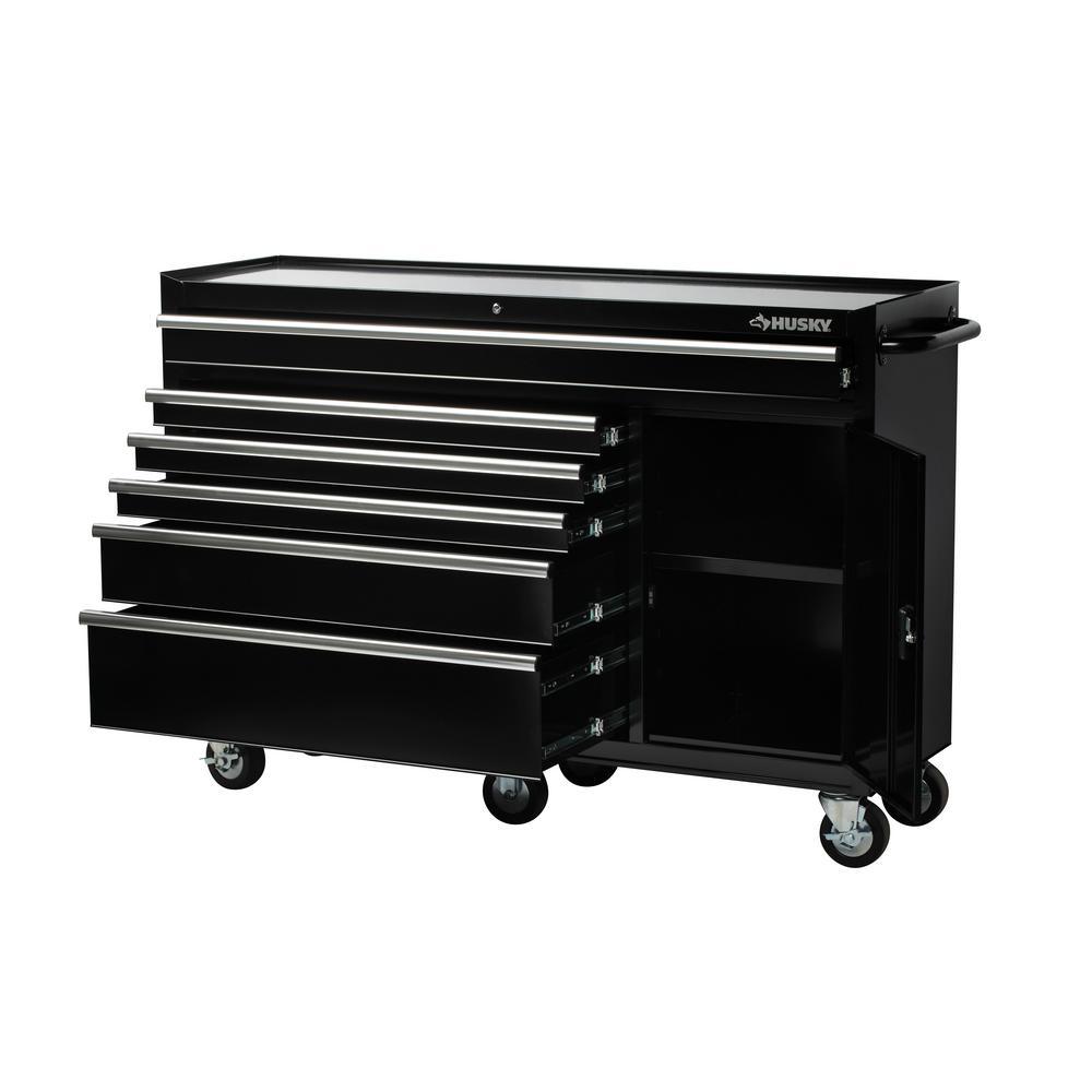 61 in. W x 18 in. D x 6-Drawer Tool Chest Rolling Cabinet in Black