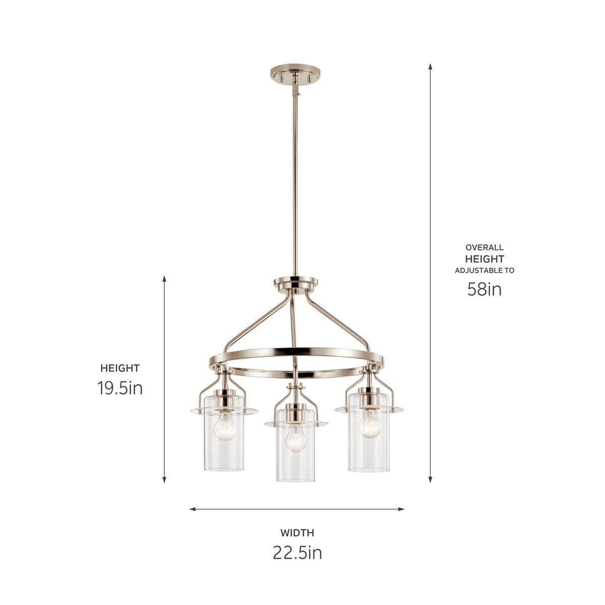 Kichler Everett 3-Light Polished Nickel Industrial Chandelier