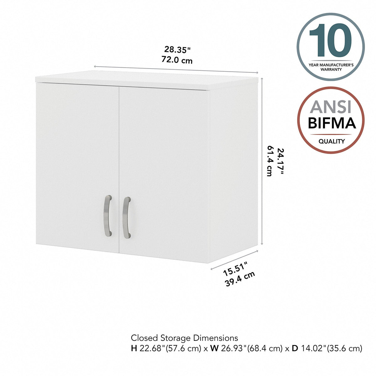 Bush Business Furniture Univeral Storage 28.3464-in W x 24.1732-in H Wood Composite White Wall-mount Utility Storage Cabinet