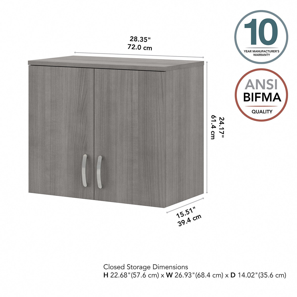 Bush Business Furniture Universal Storage 28.3464-in W x 24.1732-in H Wood Composite Platinum Gray Wall-mount Utility Storage Cabinet