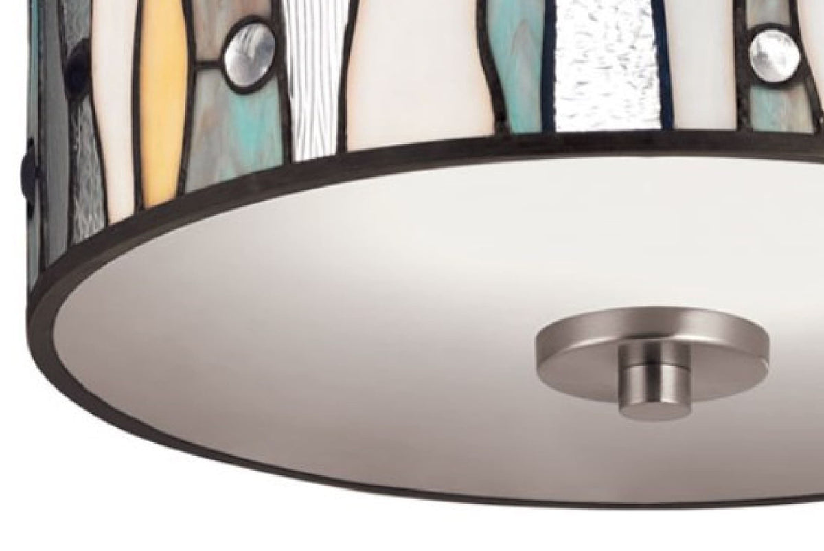 Portfolio 13-in Brushed Nickel Tiffany Semi-Flush Mount Ceiling Light, 2-Light