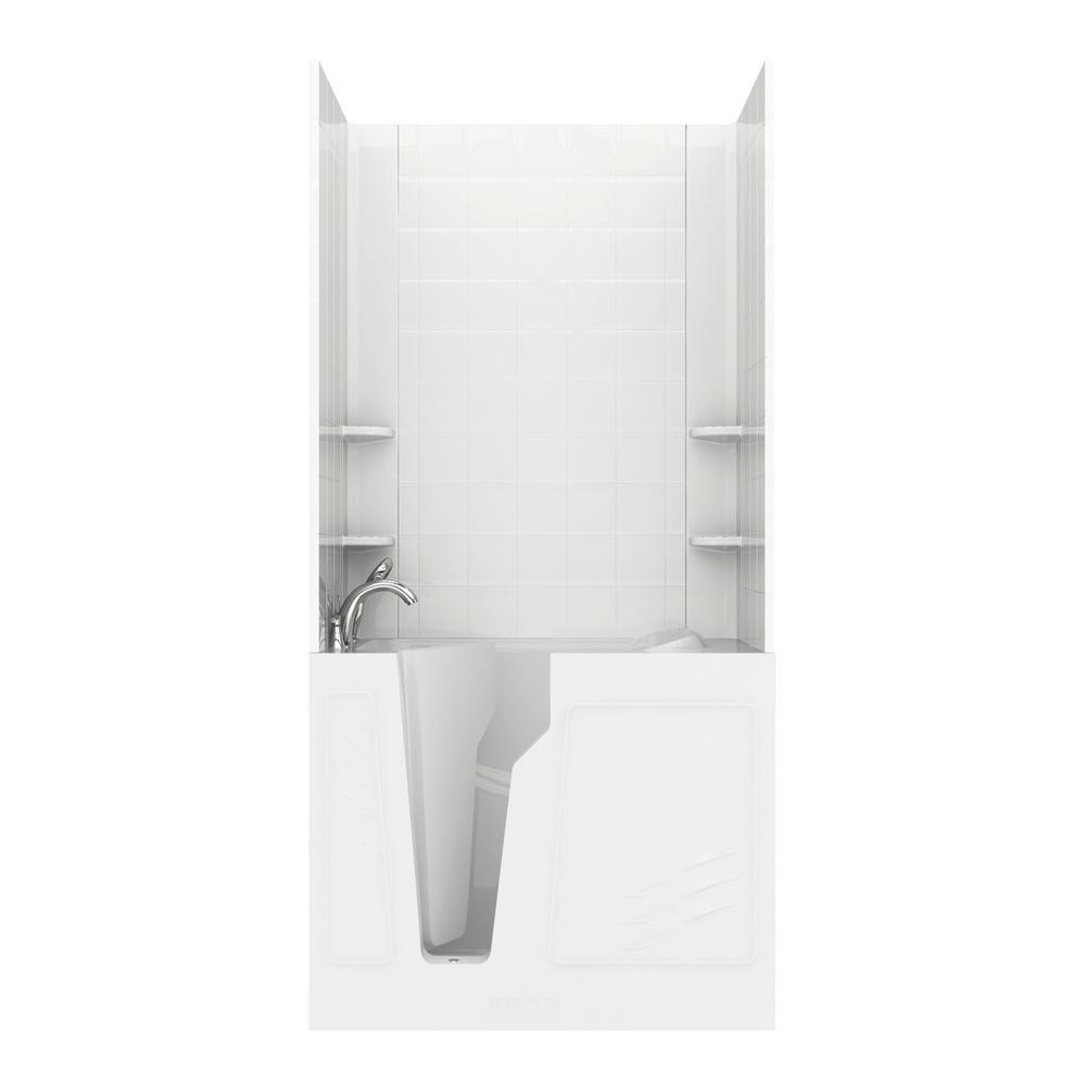Rampart Nova Heated 5 ft. Walk-in Whirlpool Bathtub with 6 in. Tile Easy Up Adhesive Wall Surround in Biscuit - Super Arbor