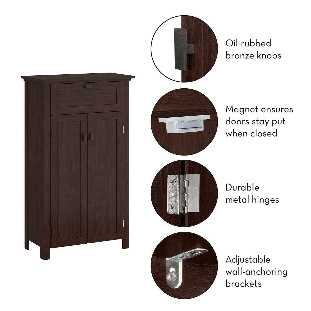 RiverRidge Hayward 23.63-in x 40.13-in x 11.81-in Dark Veneer Woodgrain Freestanding Linen Cabinet