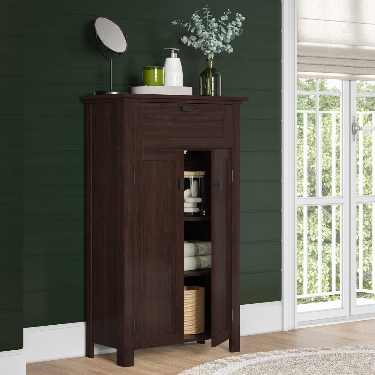RiverRidge Hayward 23.63-in x 40.13-in x 11.81-in Dark Veneer Woodgrain Freestanding Linen Cabinet