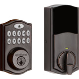 Kwikset Z-Wave SmartCode Venetian Bronze Single Cylinder Electronic Deadbolt featuring Tustin Hall/Closet Lever