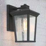 1-Light Black 11 in. H Square Patio LED Decorative Outdoor Metal Caged Wall Lantern Seeded Glass Sconce