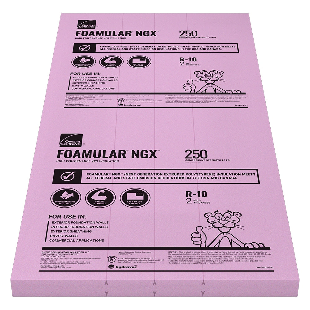 Owens Corning FOAMULAR 250 R-10 XPS Foam Board Insulation, 2 in. x 4 ft. x 8 ft, Tongue & Groove Edge, 25 PSI