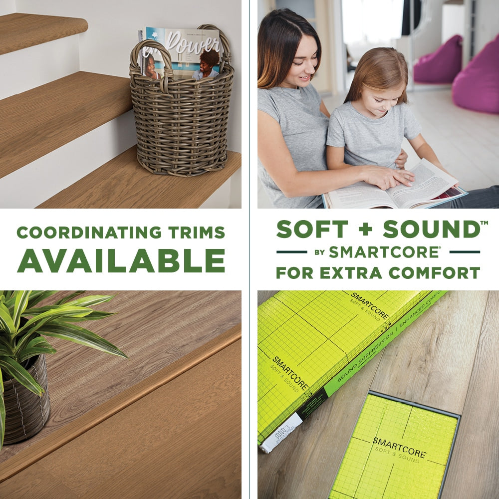 SMARTCORE Oak Carrington hardwood flooring — carton and plank detail