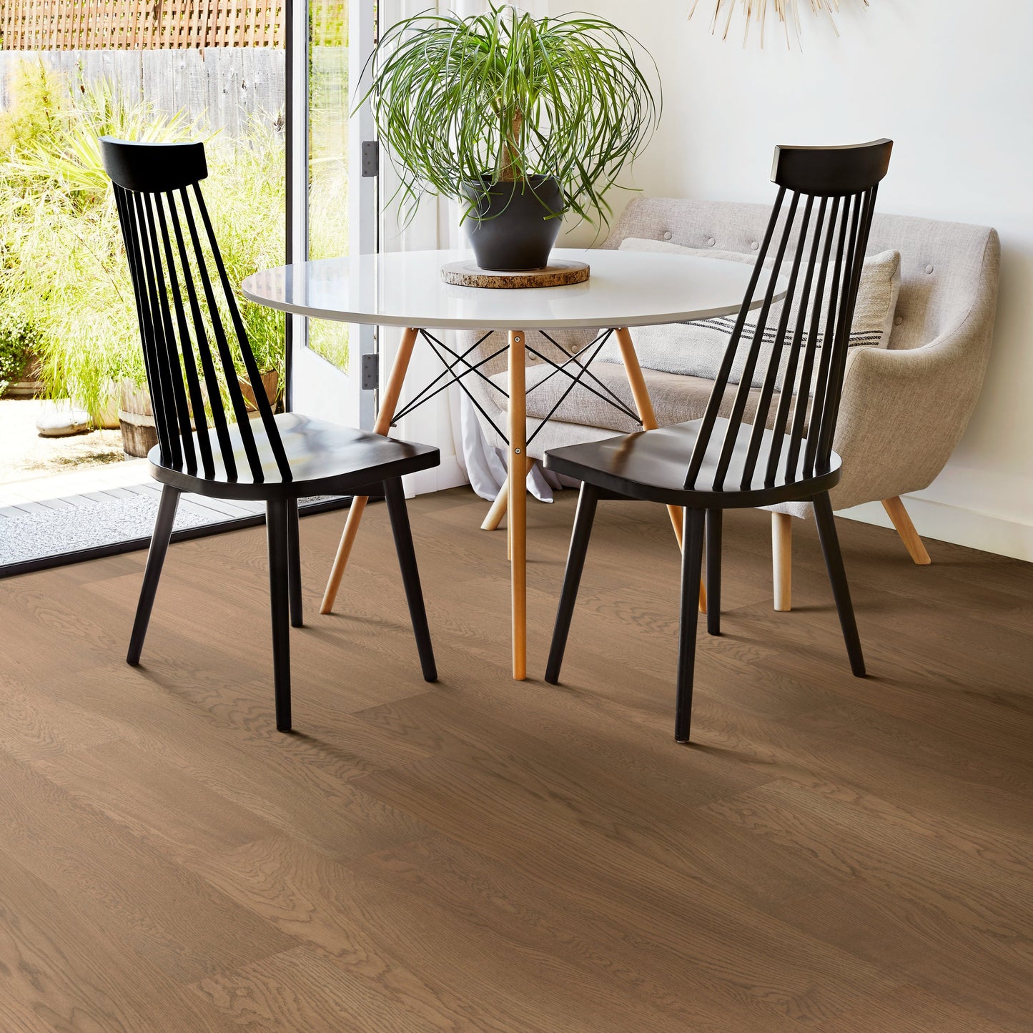 SMARTCORE Oak Golden Hour hardwood flooring — installed room view