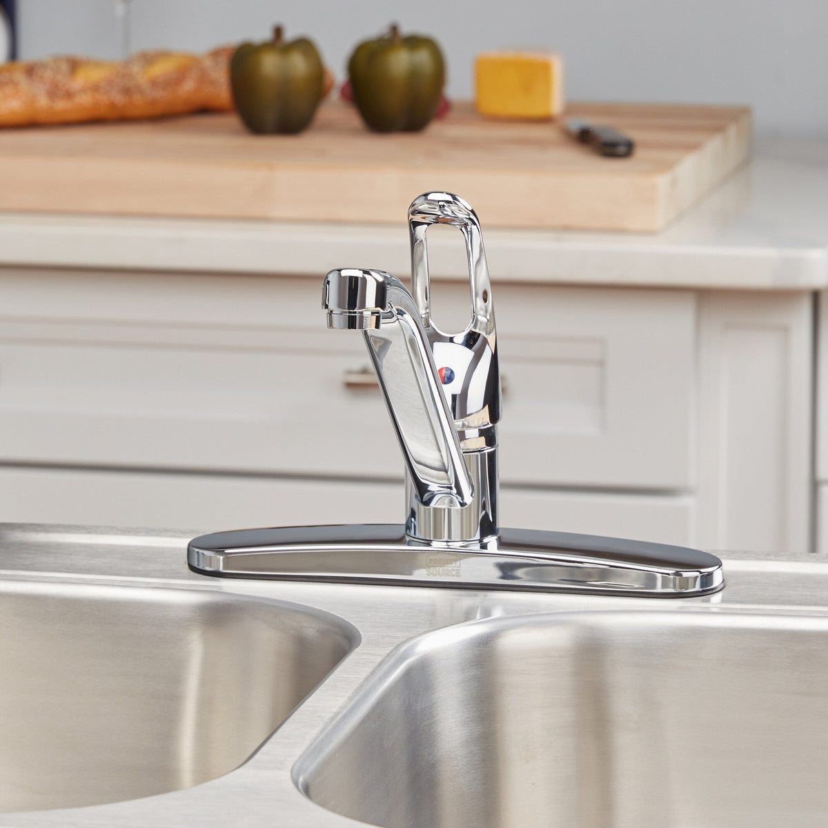Project Source Chrome 1-Handle Deck-Mount Low-Arc Kitchen Faucet with Deck Plate